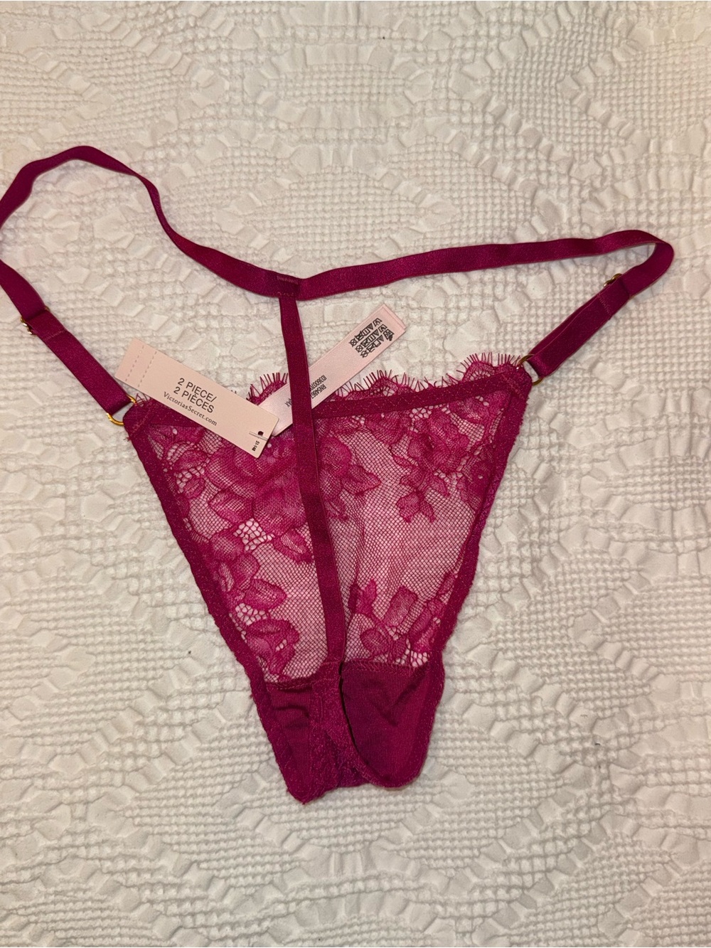 Victoria's Secret Fuchsia Lace Strappy Thong